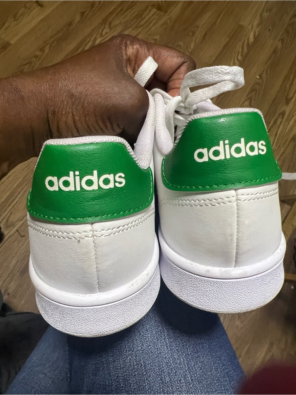 adidas White Leather Sneakers with Green Heel Patch